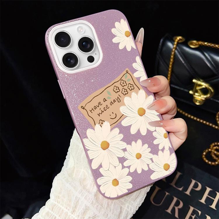 For iPhone 16 Pro Max Chrysanthemum Pattern IMD Glitter PC Hybrid TPU Phone Case
