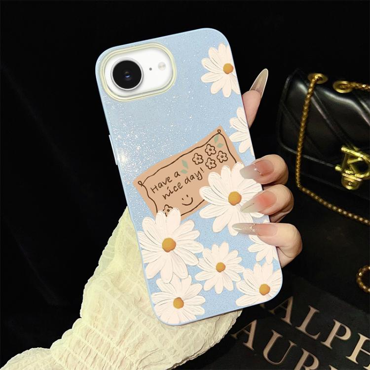 For iPhone 17e / 16e Chrysanthemum Pattern IMD Glitter PC Hybrid TPU Phone Case