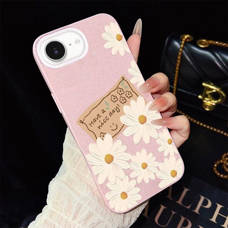 For iPhone 17e / 16e Chrysanthemum Pattern IMD Glitter PC Hybrid TPU Phone Case