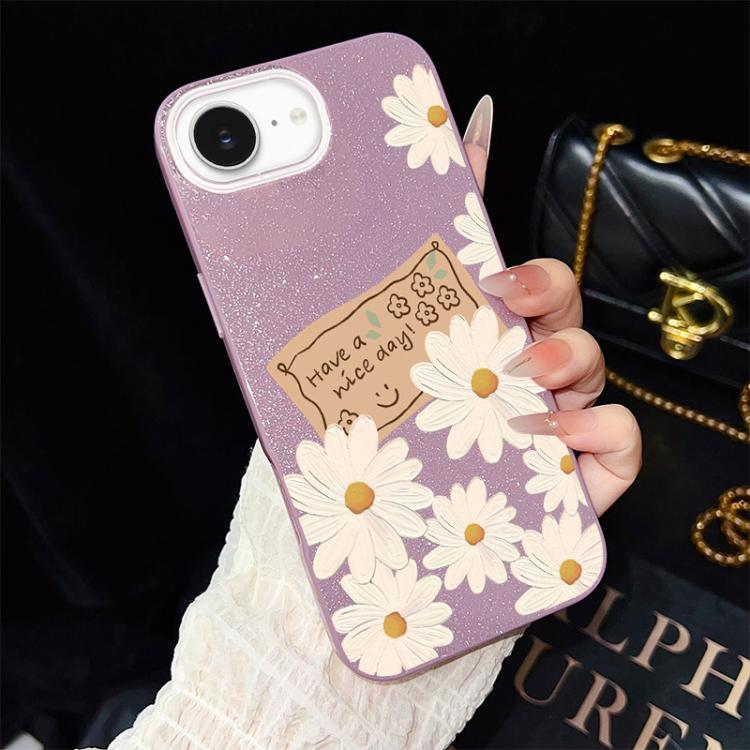 For iPhone 17e / 16e Chrysanthemum Pattern IMD Glitter PC Hybrid TPU Phone Case