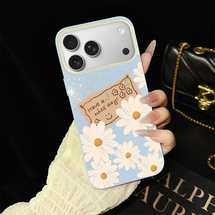 For iPhone 17 Pro Chrysanthemum Pattern IMD Glitter PC Hybrid TPU Phone Case