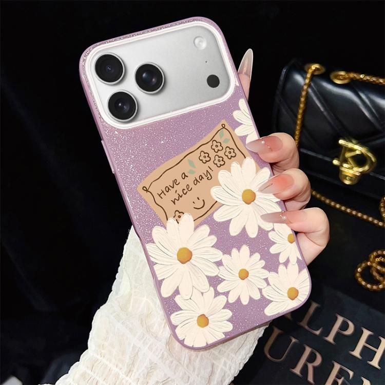 For iPhone 17 Pro Chrysanthemum Pattern IMD Glitter PC Hybrid TPU Phone Case