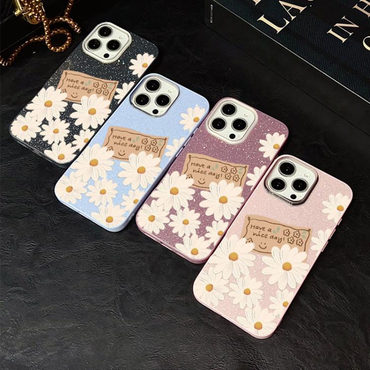 For iPhone 15 Pro Chrysanthemum Pattern IMD Glitter PC Hybrid TPU Phone Case