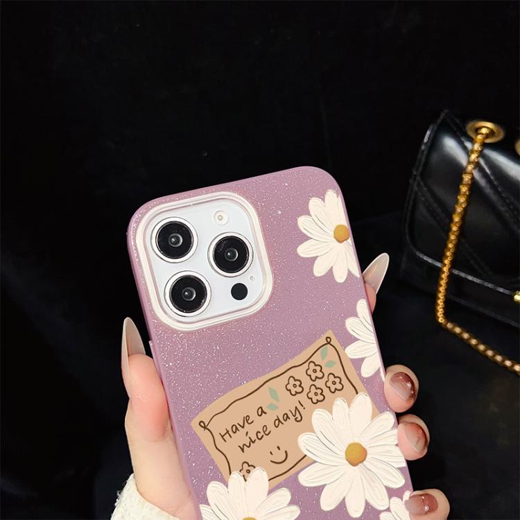 For iPhone 13 Pro Max Chrysanthemum Pattern IMD Glitter PC Hybrid TPU Phone Case