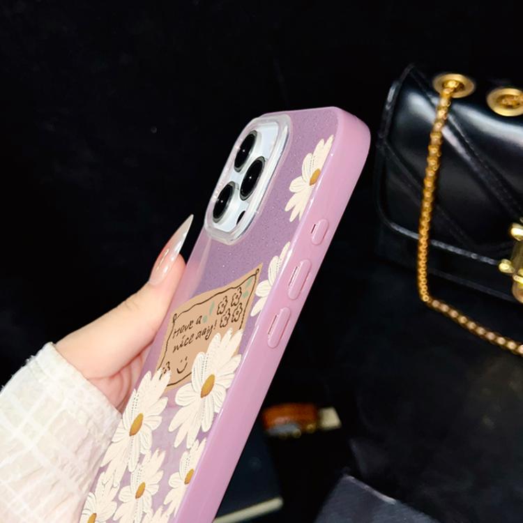 For iPhone 15 Pro Chrysanthemum Pattern IMD Glitter PC Hybrid TPU Phone Case