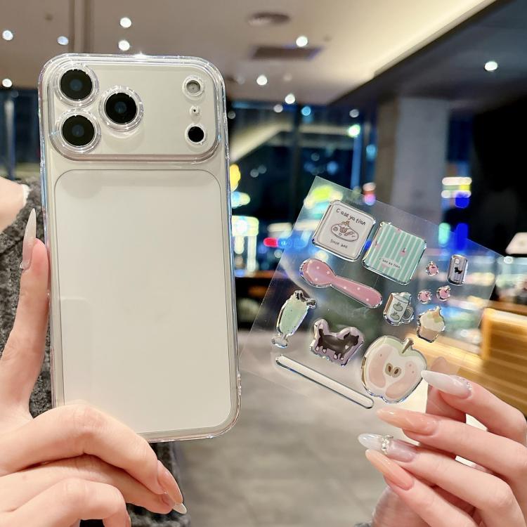 For iPhone 17 Pro Max Precise Hole Shockproof Clear PC Phone Case with Resin Sticker