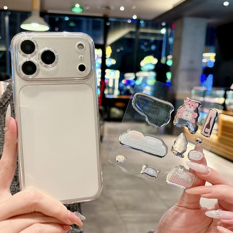 For iPhone 17 Pro Max Precise Hole Shockproof Clear PC Phone Case with Resin Sticker