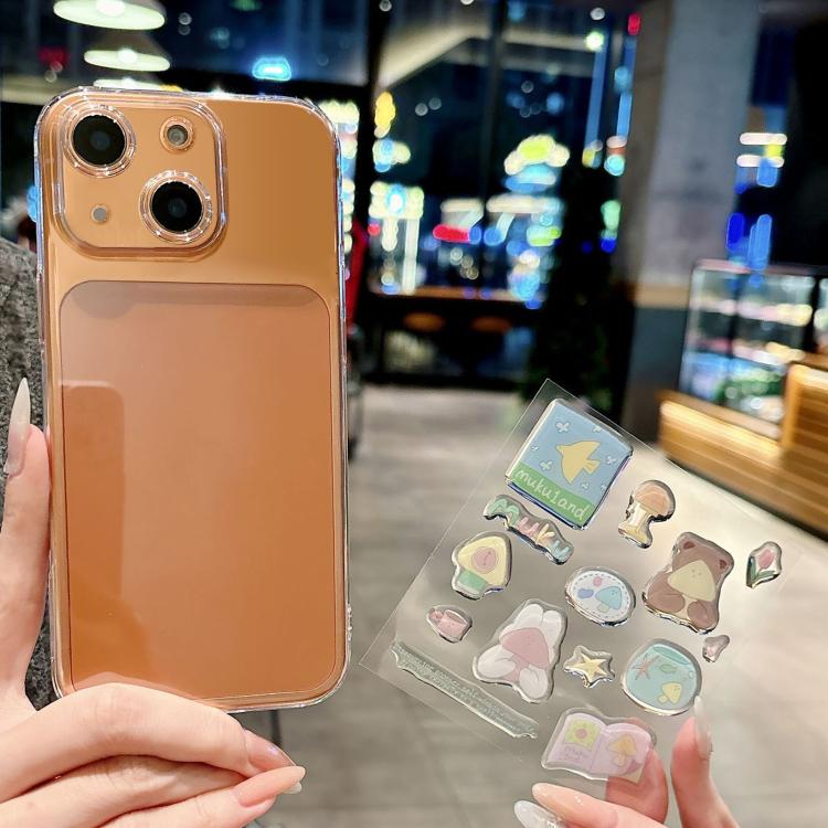 For iPhone 15 Plus Precise Hole Shockproof Clear PC Phone Case with Resin Sticker