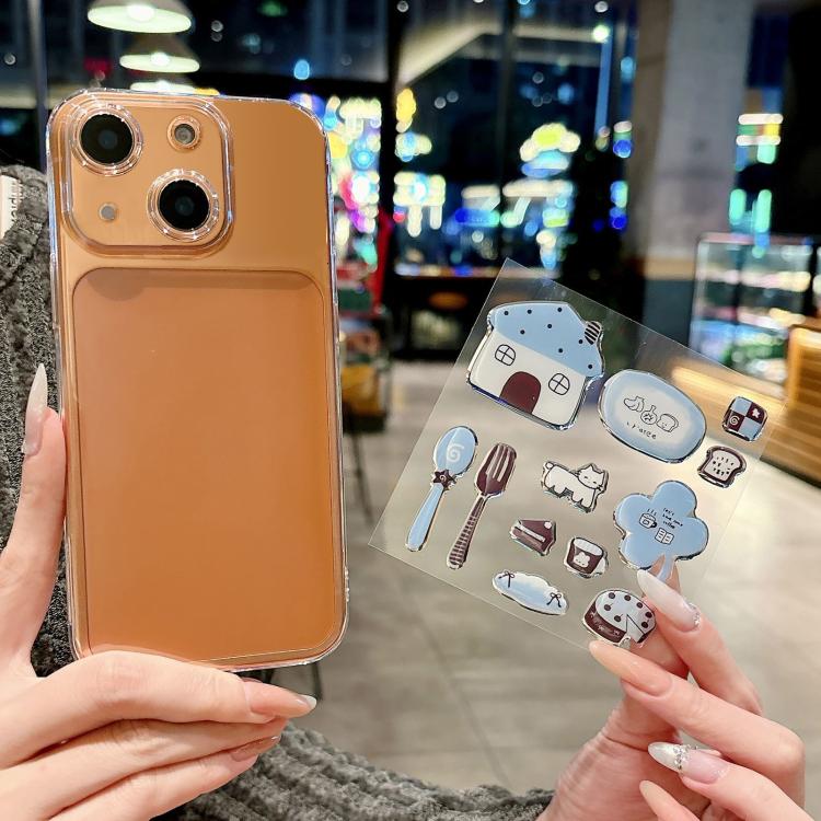 For iPhone 15 Plus Precise Hole Shockproof Clear PC Phone Case with Resin Sticker