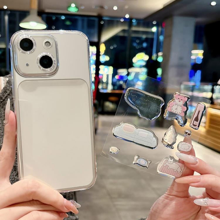 For iPhone 15 Plus Precise Hole Shockproof Clear PC Phone Case with Resin Sticker