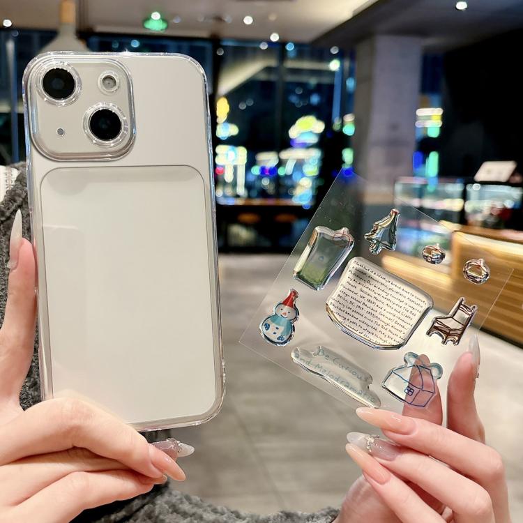 For iPhone 14 Precise Hole Shockproof Clear PC Phone Case with Resin Sticker