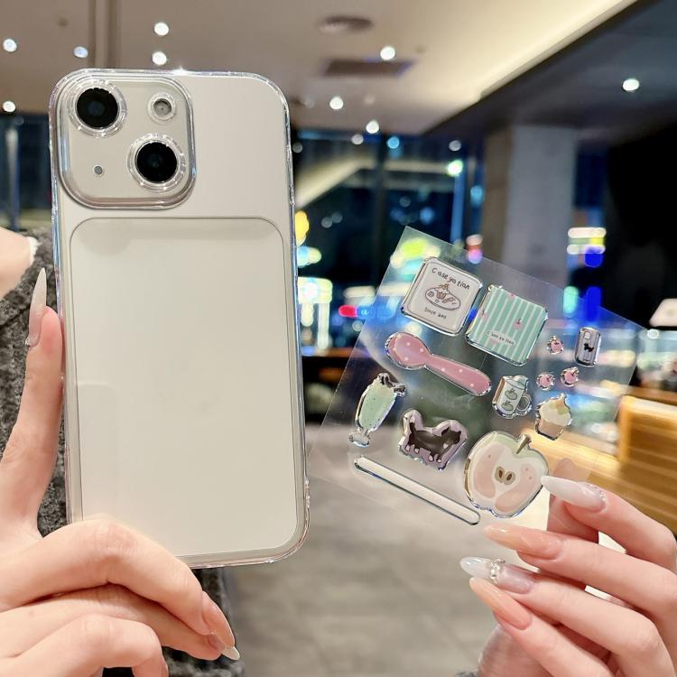 For iPhone 14 Plus Precise Hole Shockproof Clear PC Phone Case with Resin Sticker