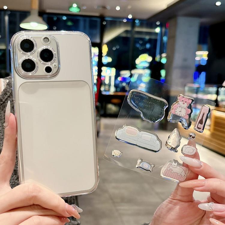 For iPhone 14 Pro Max Precise Hole Shockproof Clear PC Phone Case with Resin Sticker