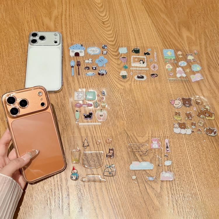 For iPhone 15 Pro Precise Hole Shockproof Clear PC Phone Case with Resin Sticker