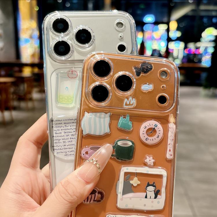 For iPhone 17 Pro Max Precise Hole Shockproof Clear PC Phone Case with Resin Sticker