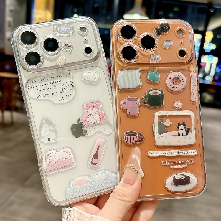 For iPhone 17 Pro Max Precise Hole Shockproof Clear PC Phone Case with Resin Sticker
