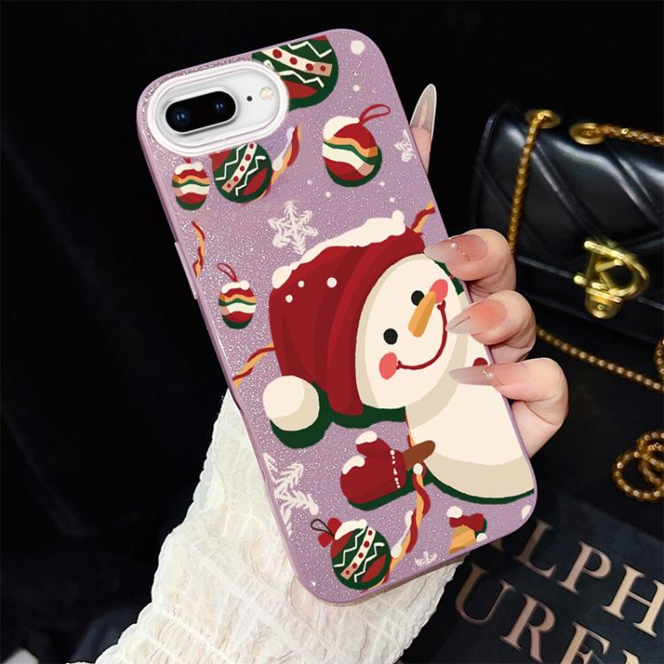 For iPhone 8 Plus / 7 Plus Christmas Pattern IMD Glitter PC Hybrid TPU Phone Case