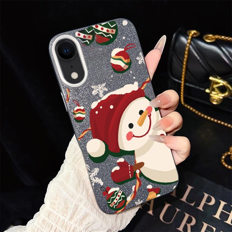 For iPhone XR Christmas Pattern IMD Glitter PC Hybrid TPU Phone Case