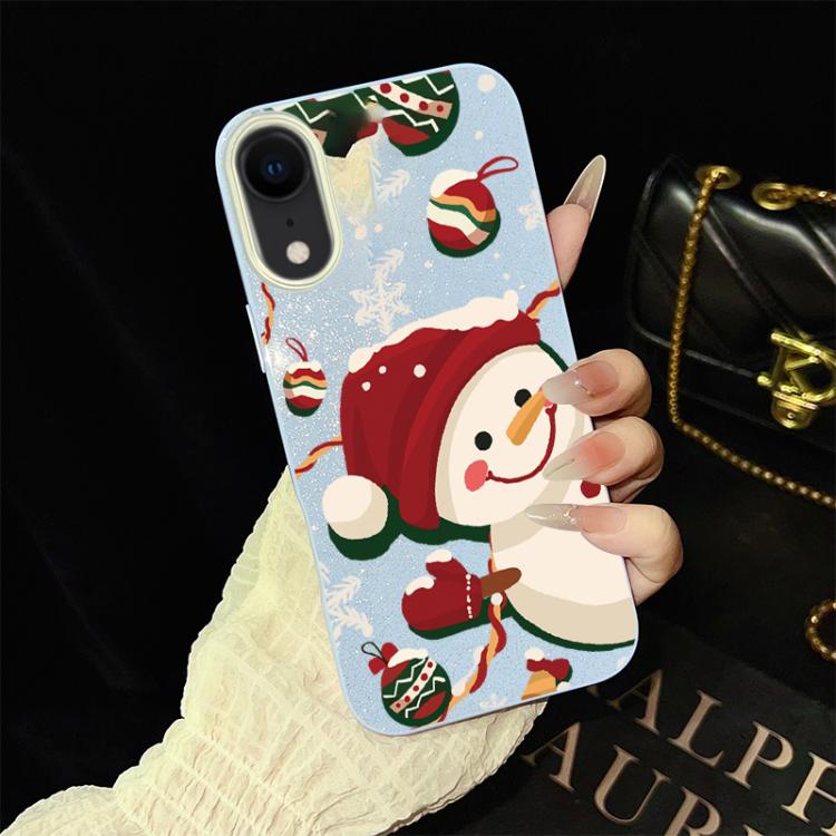 For iPhone XR Christmas Pattern IMD Glitter PC Hybrid TPU Phone Case