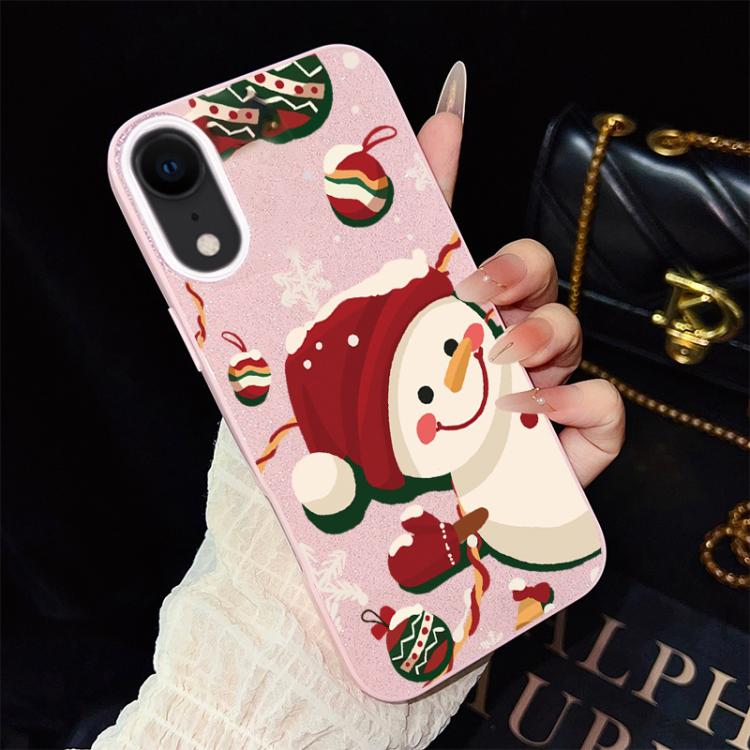 For iPhone XR Christmas Pattern IMD Glitter PC Hybrid TPU Phone Case