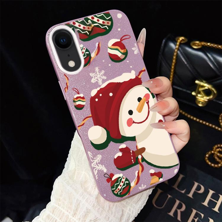 For iPhone XR Christmas Pattern IMD Glitter PC Hybrid TPU Phone Case