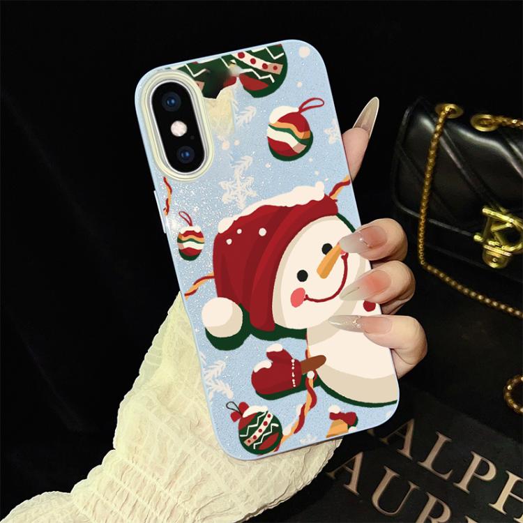 For iPhone XS Max Christmas Pattern IMD Glitter PC Hybrid TPU Phone Case