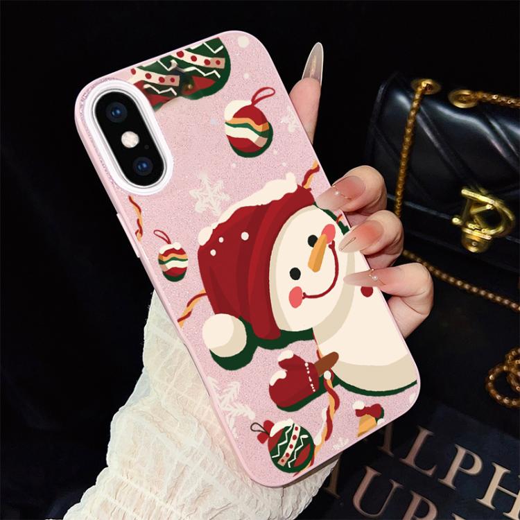 For iPhone XS Max Christmas Pattern IMD Glitter PC Hybrid TPU Phone Case
