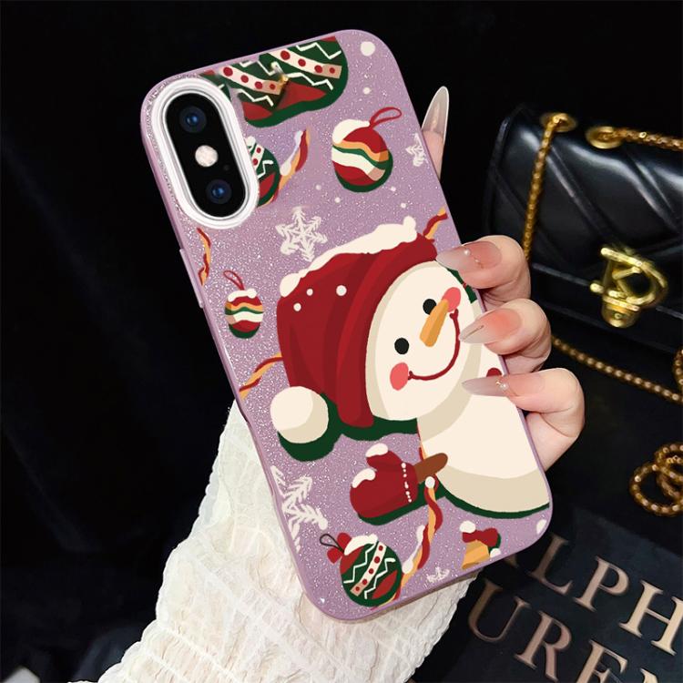 For iPhone XS Max Christmas Pattern IMD Glitter PC Hybrid TPU Phone Case