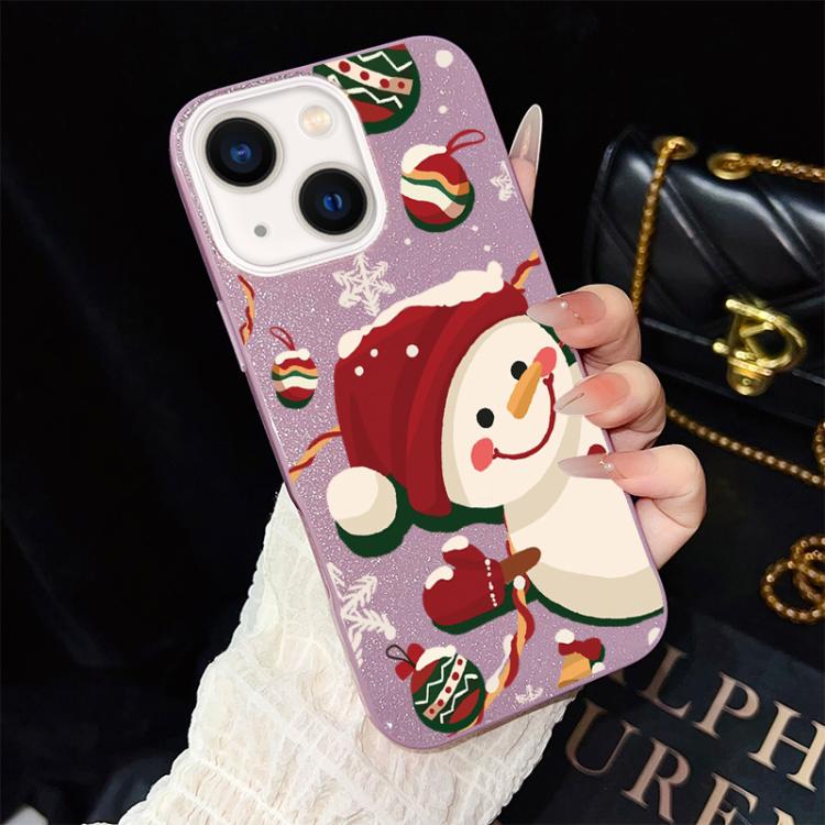 For iPhone 13 Christmas Pattern IMD Glitter PC Hybrid TPU Phone Case