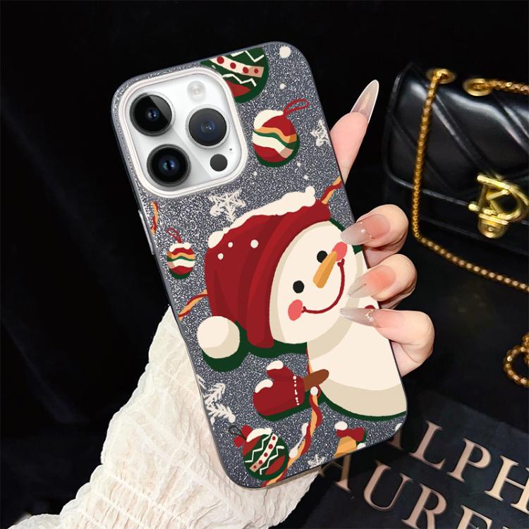 For iPhone 13 Pro Max Christmas Pattern IMD Glitter PC Hybrid TPU Phone Case