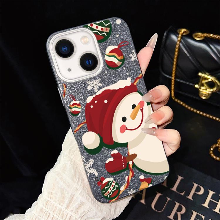 For iPhone 14 Christmas Pattern IMD Glitter PC Hybrid TPU Phone Case