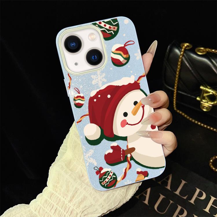 For iPhone 14 Plus Christmas Pattern IMD Glitter PC Hybrid TPU Phone Case