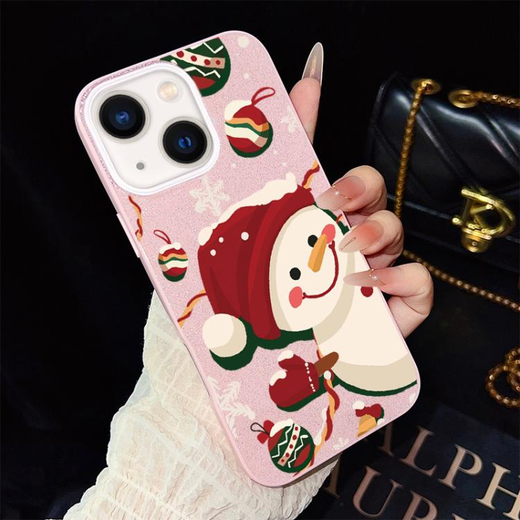 For iPhone 14 Plus Christmas Pattern IMD Glitter PC Hybrid TPU Phone Case