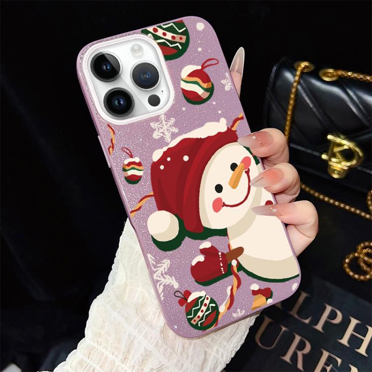For iPhone 14 Pro Christmas Pattern IMD Glitter PC Hybrid TPU Phone Case