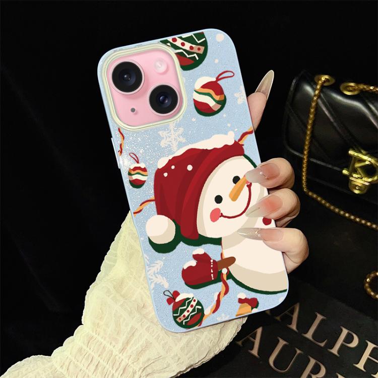 For iPhone 15 Christmas Pattern IMD Glitter PC Hybrid TPU Phone Case