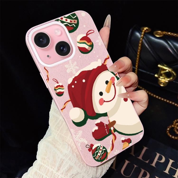 For iPhone 15 Christmas Pattern IMD Glitter PC Hybrid TPU Phone Case