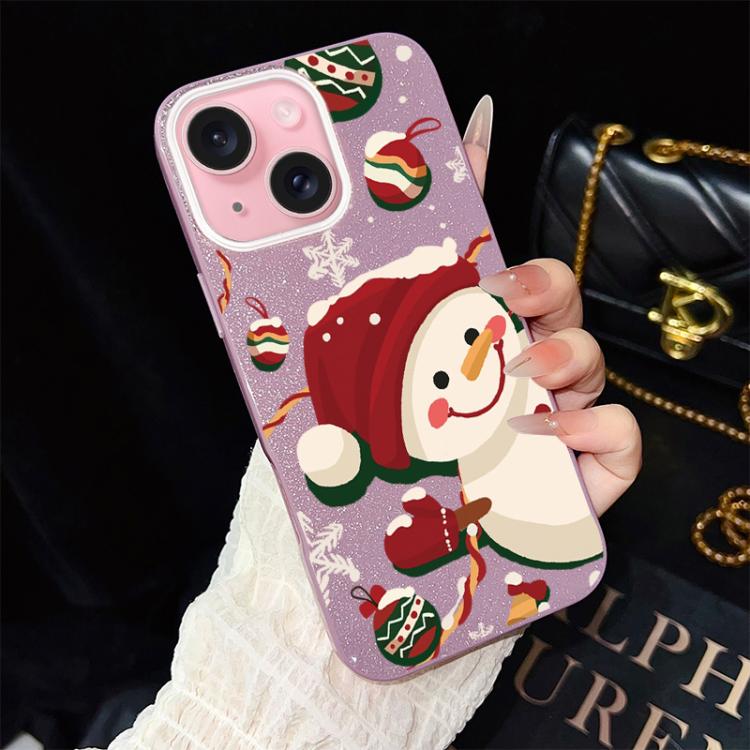 For iPhone 15 Christmas Pattern IMD Glitter PC Hybrid TPU Phone Case