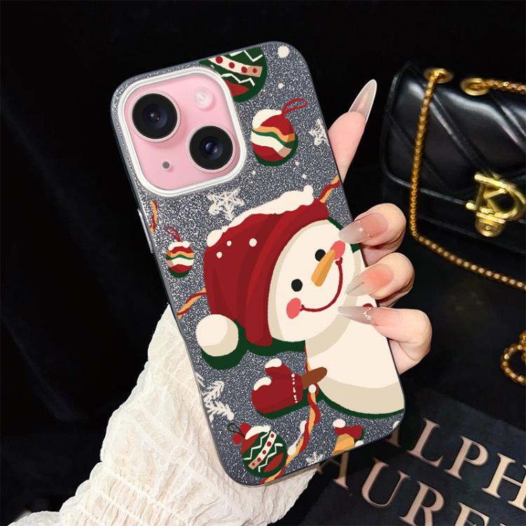 For iPhone 15 Plus Christmas Pattern IMD Glitter PC Hybrid TPU Phone Case