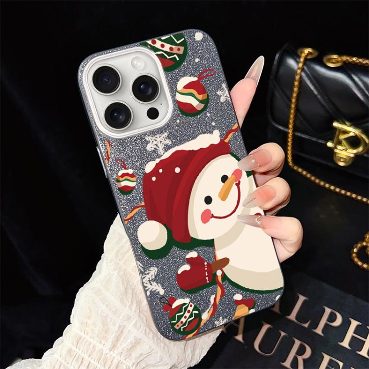 For iPhone 15 Pro Christmas Pattern IMD Glitter PC Hybrid TPU Phone Case
