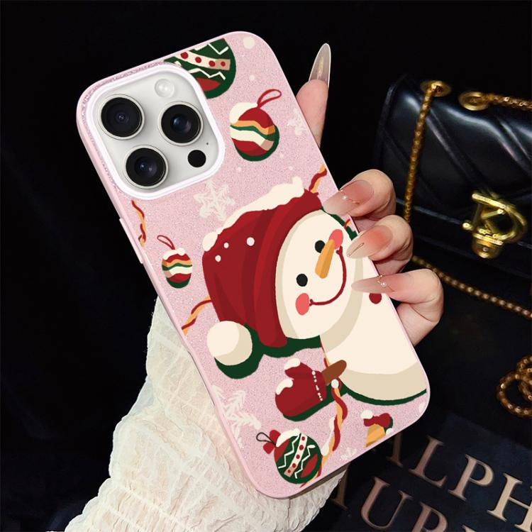 For iPhone 15 Pro Christmas Pattern IMD Glitter PC Hybrid TPU Phone Case