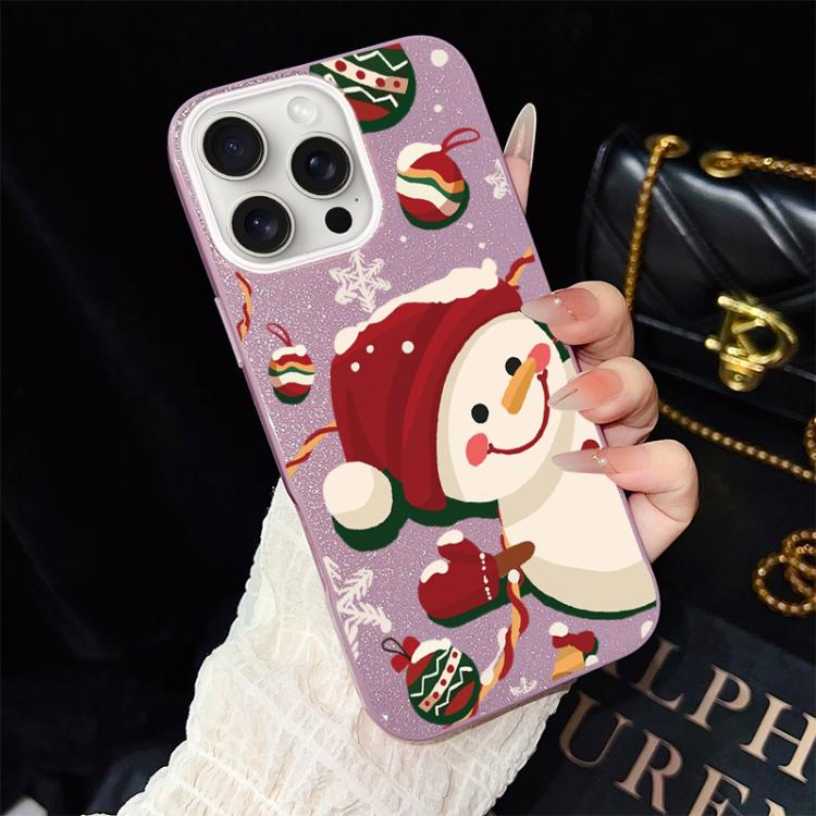 For iPhone 15 Pro Christmas Pattern IMD Glitter PC Hybrid TPU Phone Case