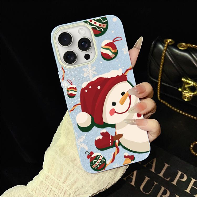 For iPhone 15 Pro Max Christmas Pattern IMD Glitter PC Hybrid TPU Phone Case