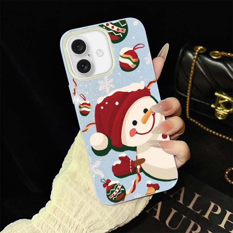For iPhone 16 Christmas Pattern IMD Glitter PC Hybrid TPU Phone Case