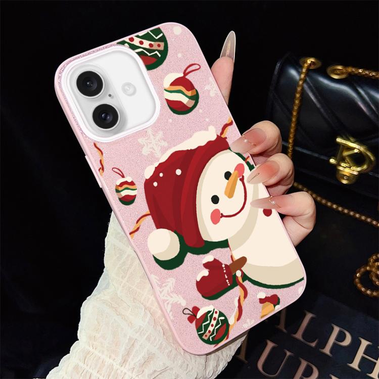 For iPhone 16 Christmas Pattern IMD Glitter PC Hybrid TPU Phone Case