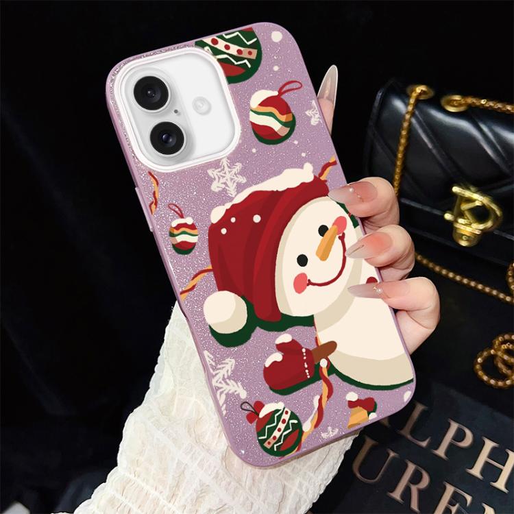 For iPhone 16 Plus Christmas Pattern IMD Glitter PC Hybrid TPU Phone Case
