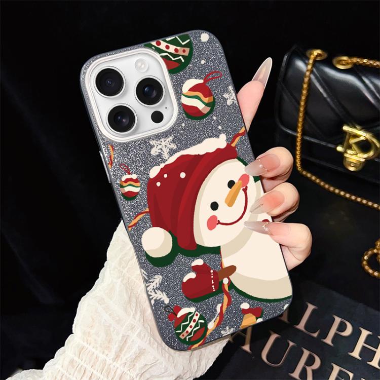 For iPhone 16 Pro Christmas Pattern IMD Glitter PC Hybrid TPU Phone Case