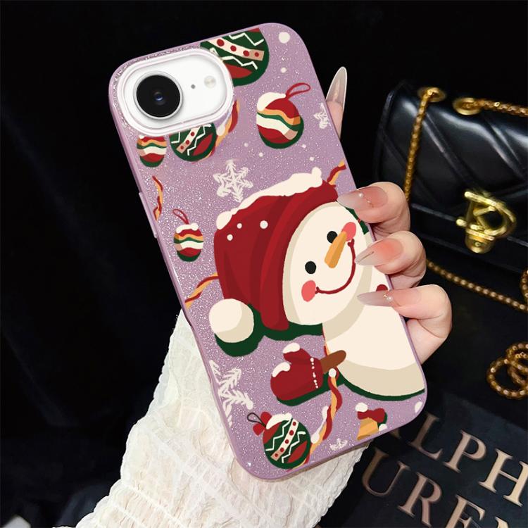 For iPhone 17e / 16e Christmas Pattern IMD Glitter PC Hybrid TPU Phone Case