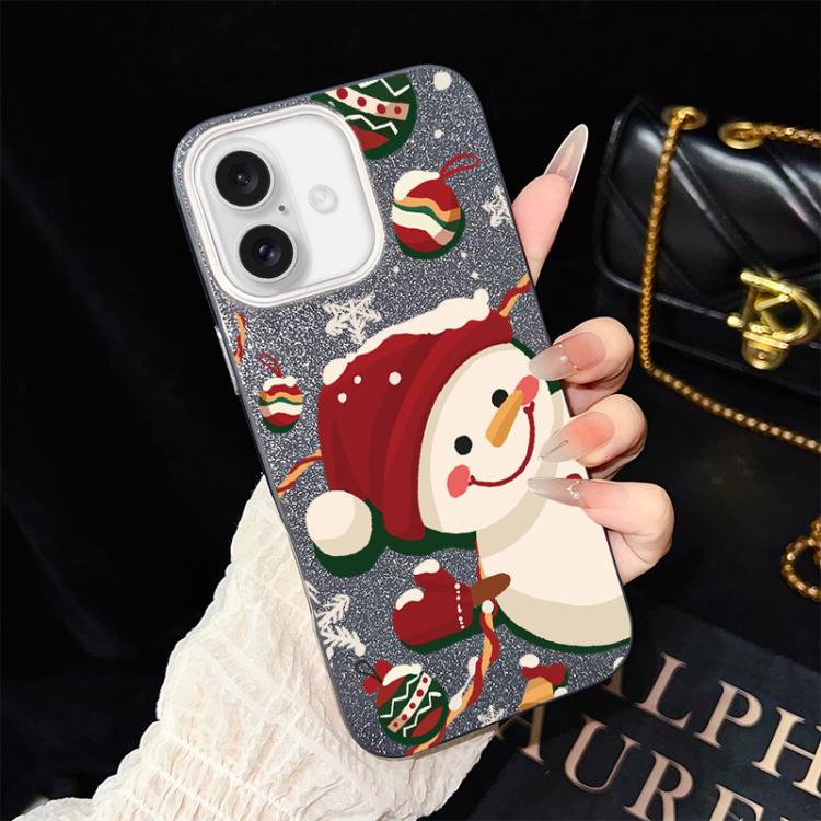 For iPhone 17 Christmas Pattern IMD Glitter PC Hybrid TPU Phone Case