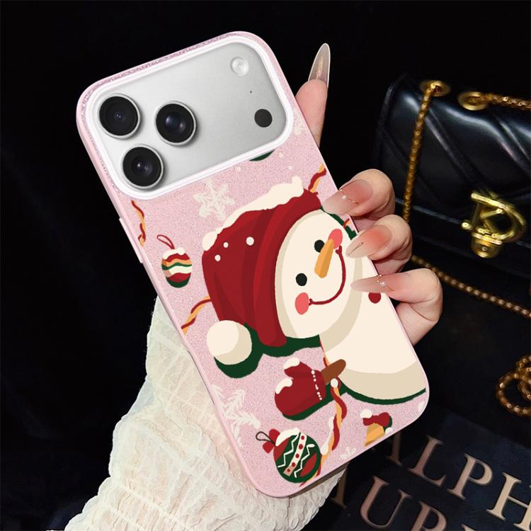 For iPhone 17 Pro Christmas Pattern IMD Glitter PC Hybrid TPU Phone Case