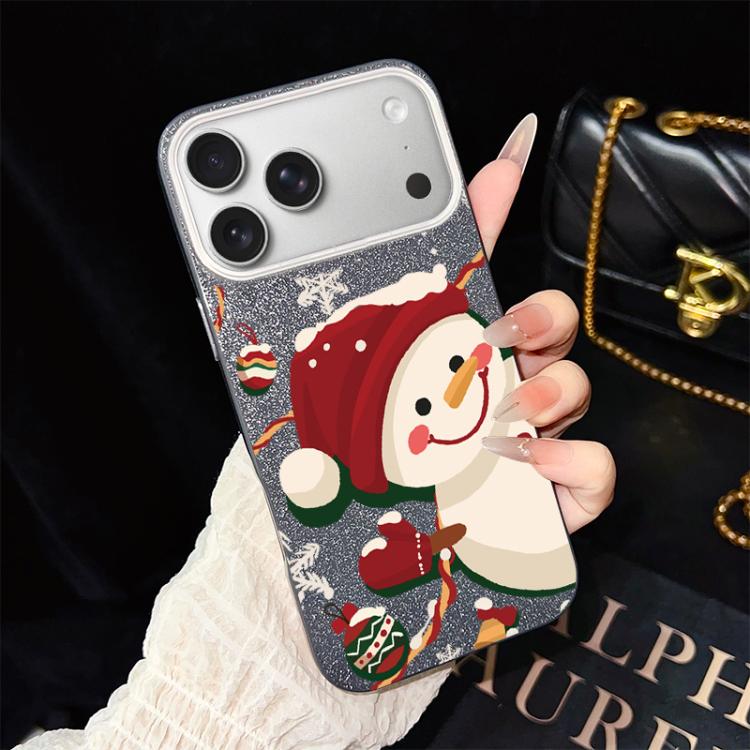 For iPhone 17 Pro Max Christmas Pattern IMD Glitter PC Hybrid TPU Phone Case